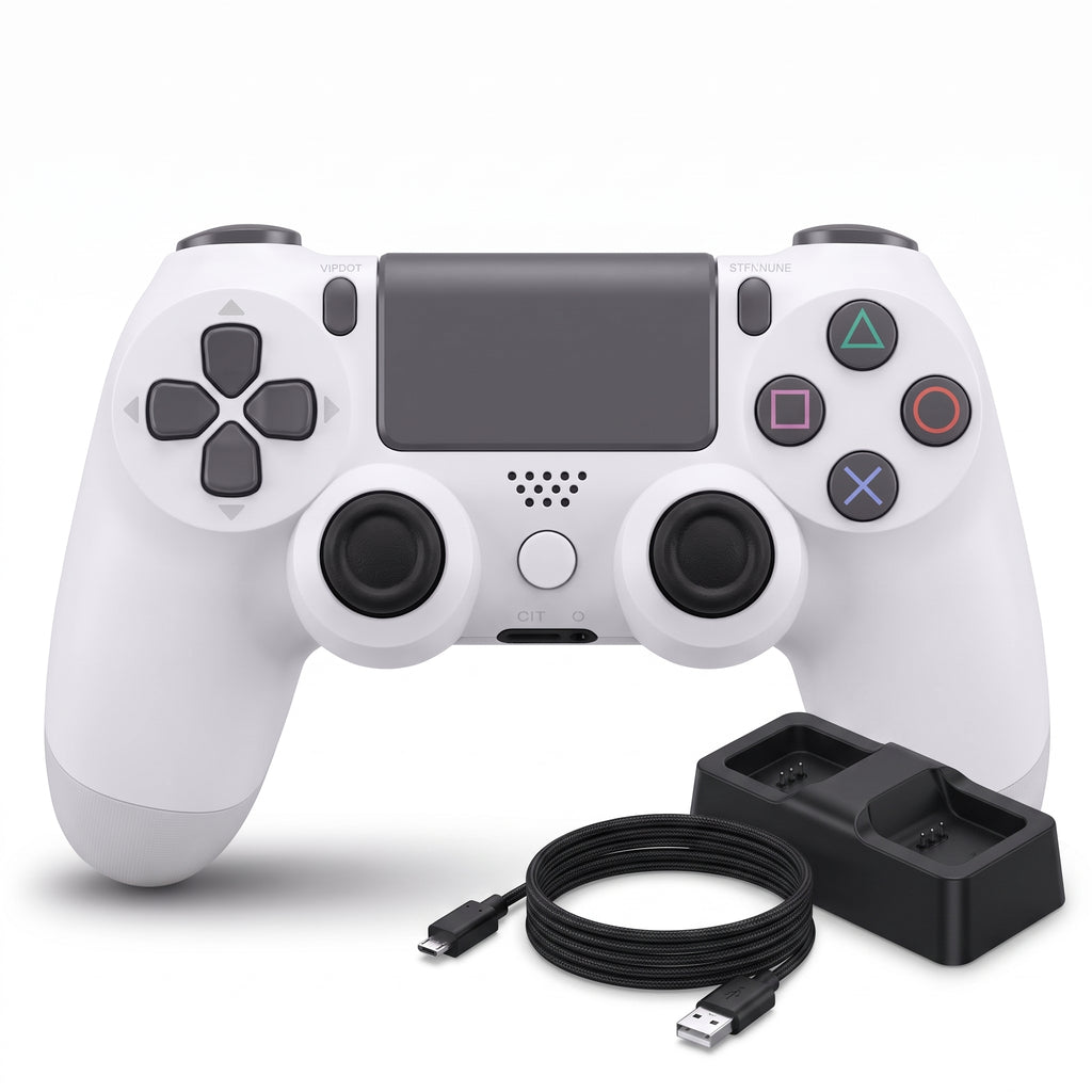 Kit Gamer Pro Inalámbrico para P4: Control Bluetooth - Base Dock de Carga Doble - Cable Reforzado 2M