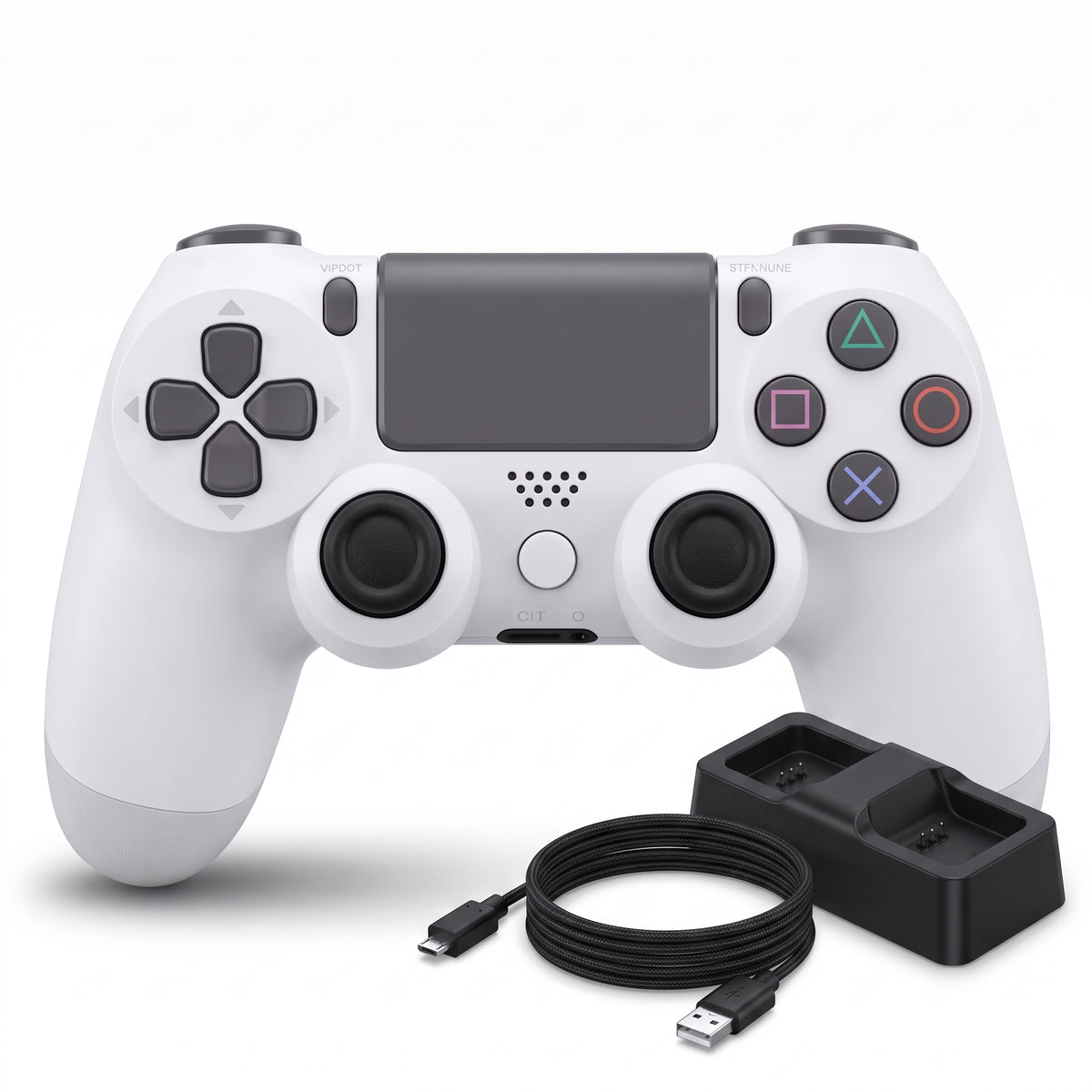 Kit Gamer Pro Inalámbrico para P4: Control Bluetooth - Base Dock de Carga Doble - Cable Reforzado 2M