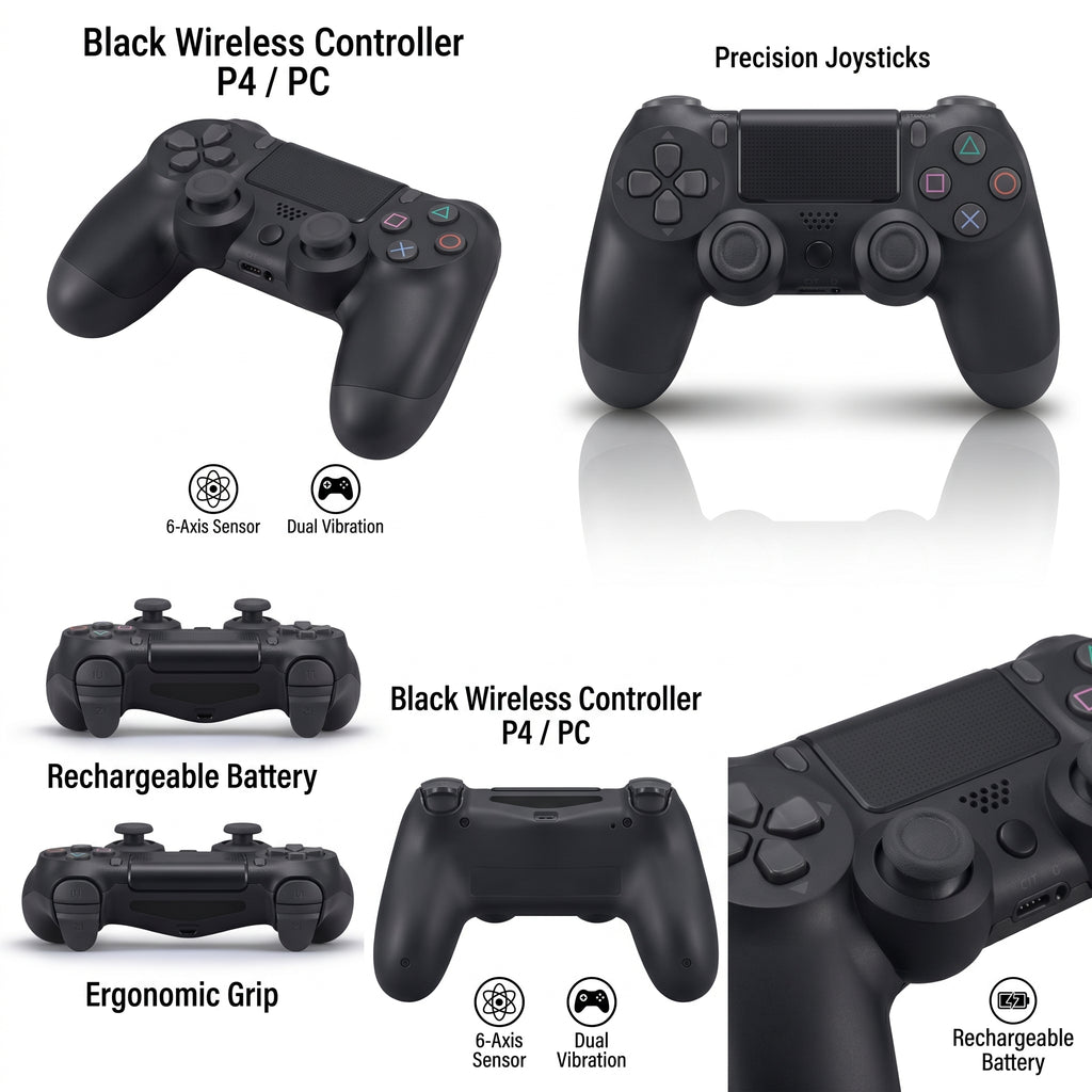 Control Gamer Inalámbrico Recargable Bluetooth con Doble Vibración – Compatible con P4 / Slim / Pro y PC