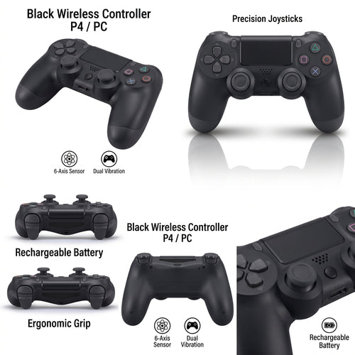 Control Gamer Inalámbrico Recargable Bluetooth con Doble Vibración – Compatible con P4 / Slim / Pro y PC
