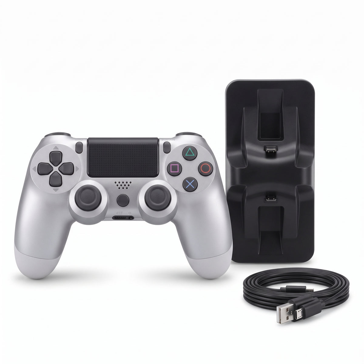Kit Gamer Pro Inalámbrico para P4: Control Bluetooth - Base Dock de Carga Doble - Cable Reforzado 2M