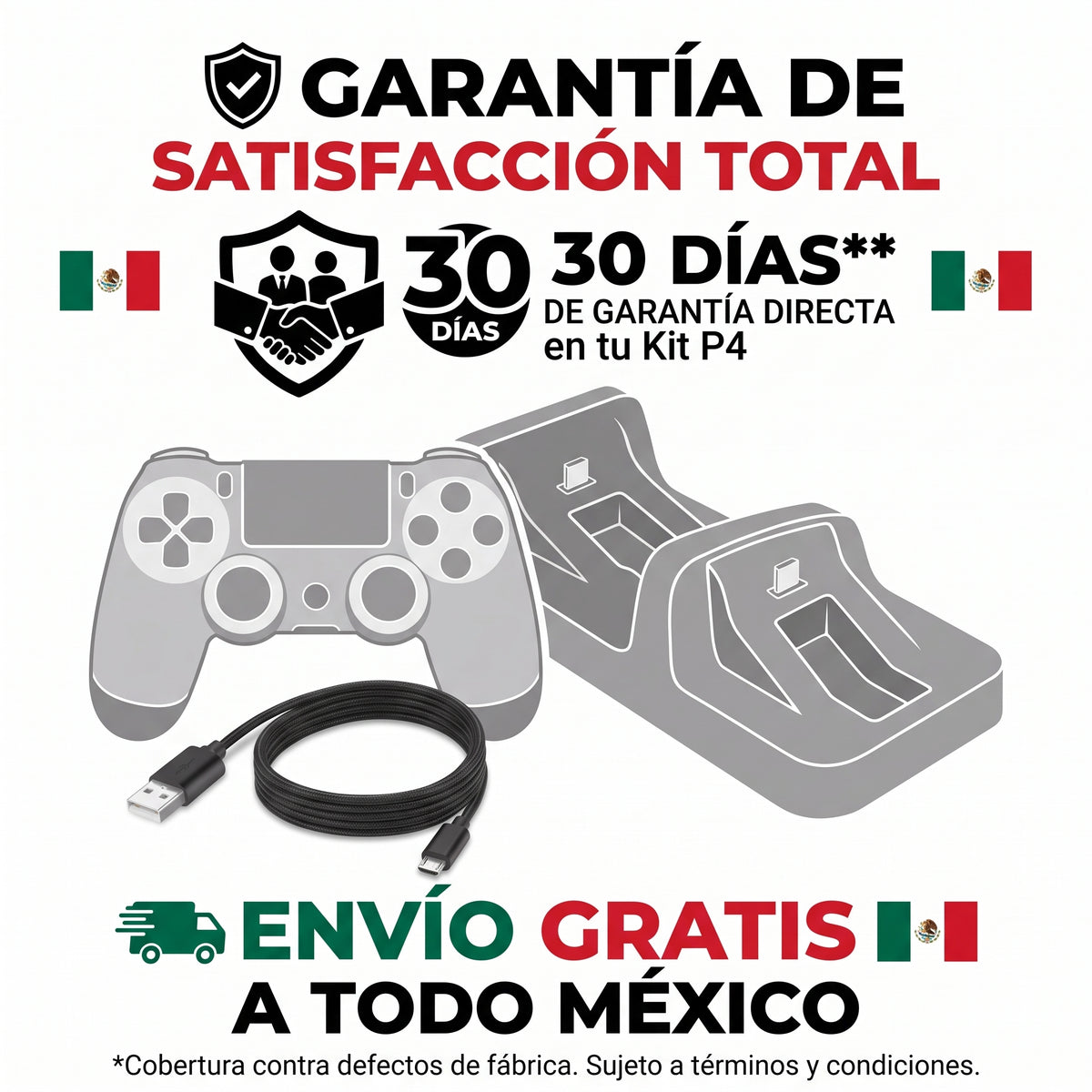 Kit Gamer Pro Inalámbrico para P4: Control Bluetooth - Base Dock de Carga Doble - Cable Reforzado 2M