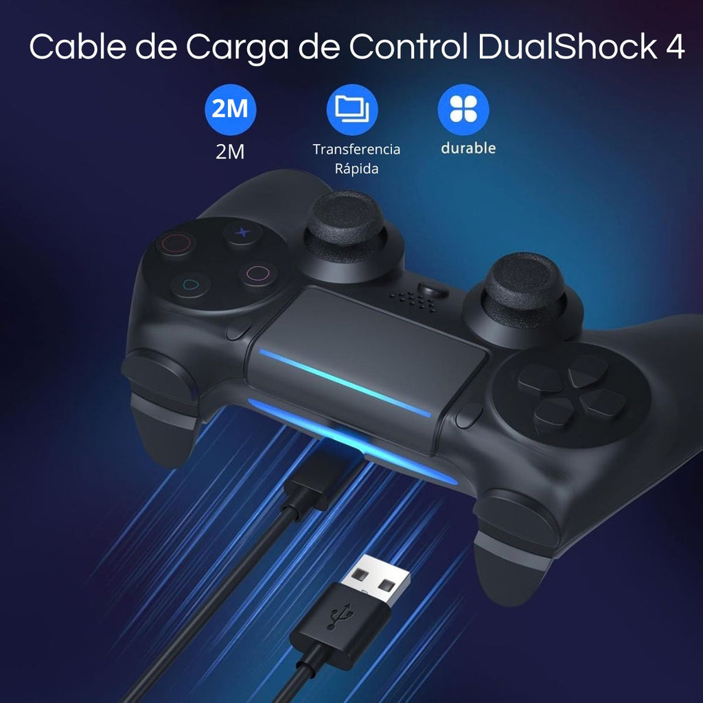 Cable Gamer de Carga Continua 2M con Recubrimiento de Alta Durabilidad – Compatible con Mandos P4, Slim, Pro y PC